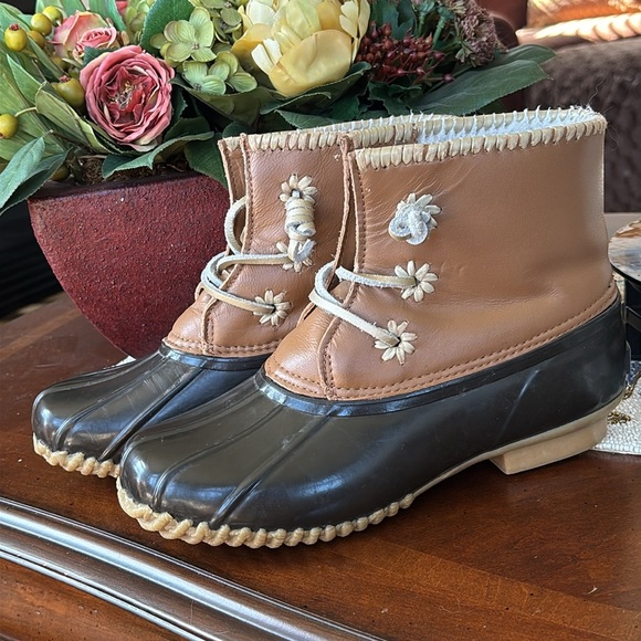 Jack Rogers Chloe Duck Classic Rain Boots Lace Up Leather Rubber Waterproof - Picture 6 of 15